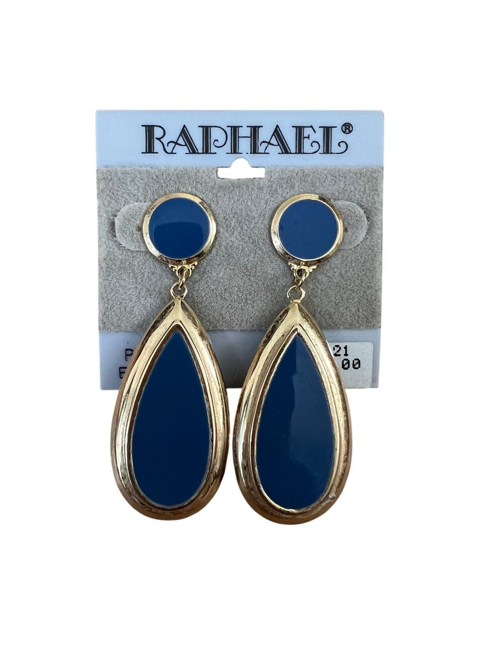 Vintage Raphael Blue Gold Teardrop Statement Earrings NWT